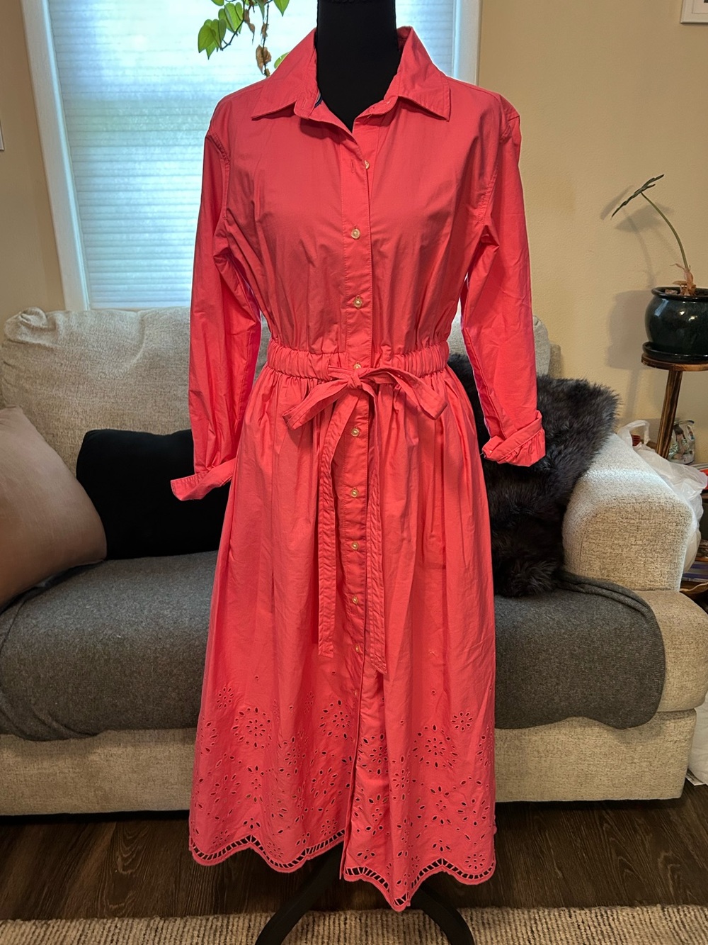 Free Assembly Cotton Eyelet Maxi Belted Shirtdress Small 4-6 Button up Coquette